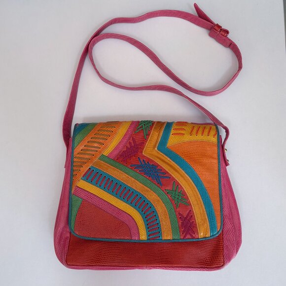 Sharif Unique Vintage Art Leather Flap Patchwork Crossbody Bag Colorful